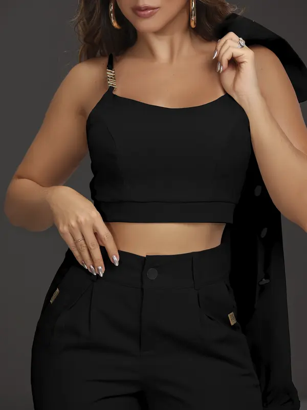 CONJUNTO COM CALÇA, JAQUETA E TOP EMPÓRIO PIT BULL CASUAL E REFINADO