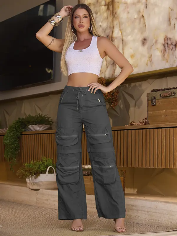 CALÇA PARACHUTE STREETWEAR EMPÓRIO PIT BULL VERSÁTIL COM BOLSOS CARGO