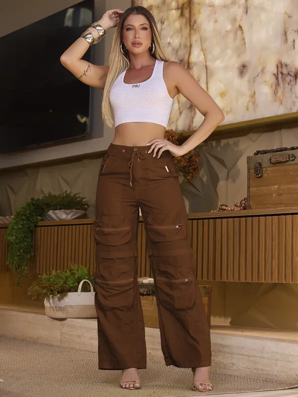 CALÇA PARACHUTE STREETWEAR EMPÓRIO PIT BULL VERSÁTIL COM BOLSOS CARGO