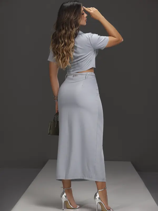 Conjunto Saia Midi com Cinto e Camisa Manga Curta Empório Pit Bull