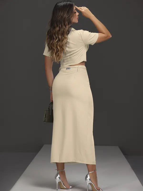 Conjunto Saia Midi com Cinto e Camisa Manga Curta Empório Pit Bull