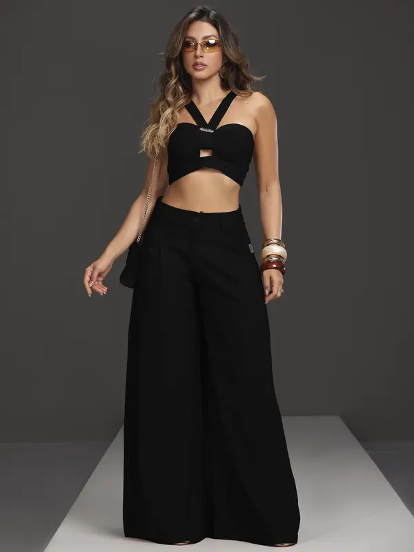 Conjunto Calça Pantalona e Top Empório Pit Bull Estiloso e Confortável