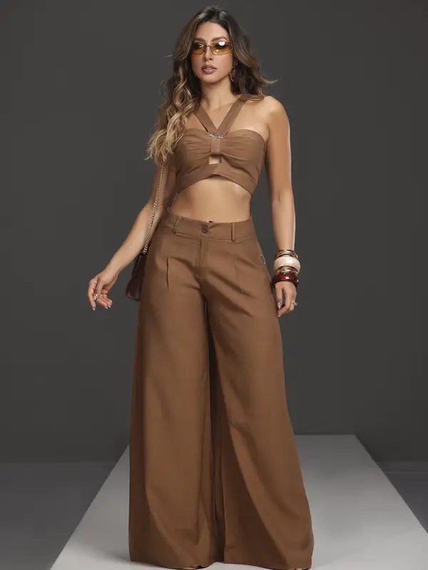 Conjunto Calça Pantalona e Top Empório Pit Bull Estiloso e Confortável