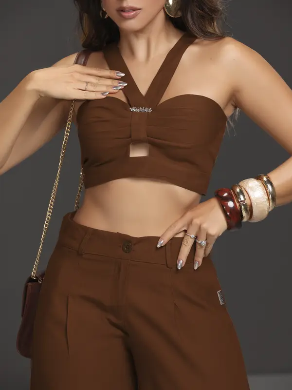 Conjunto Calça Pantalona e Top Empório Pit Bull Estiloso e Confortável