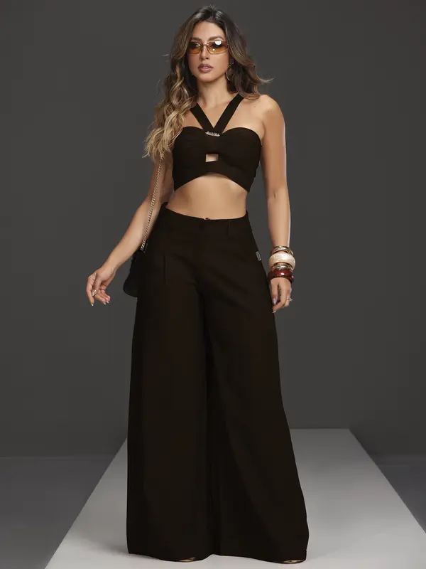 Conjunto Calça Pantalona e Top Empório Pit Bull Estiloso e Confortável