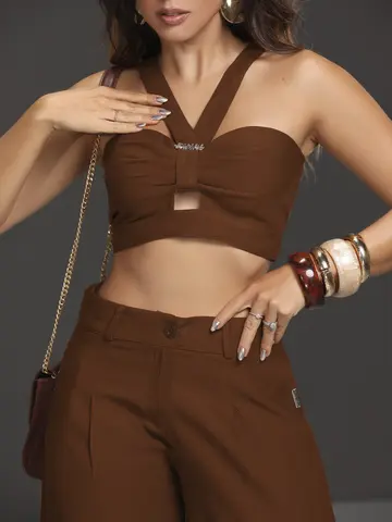 Conjunto Calça Pantalona e Top Empório Pit Bull Estiloso e Confortável