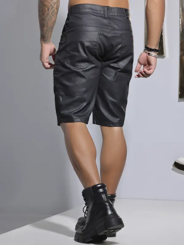 Bermuda Masculina Preta Pit Bull Jeans Estilo Sarja com Bordado