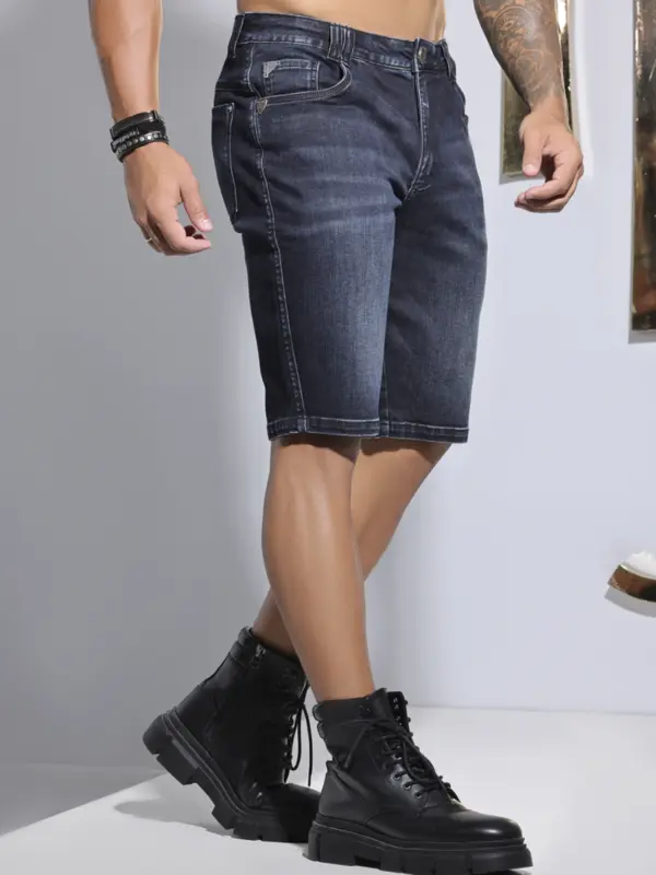 BERMUDA MASCULINA PIT BULL JEANS VERSÁTIL COM LAVADO ESCURO