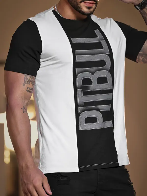 Camiseta Gola O Slim Pit Bull Jeans Estilosa com Relevo Foil