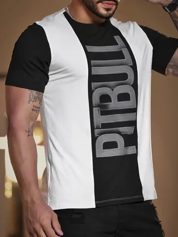 Camiseta Gola O Slim Pit Bull Jeans Estilosa com Relevo Foil