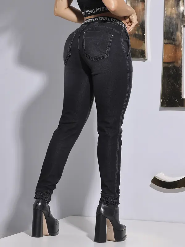 Calça Jogger Escura com Elástico Personalizado Pit Bull Jeans Luxo