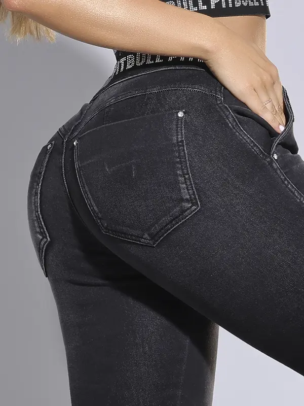 Calça Jogger Escura com Elástico Personalizado Pit Bull Jeans Luxo