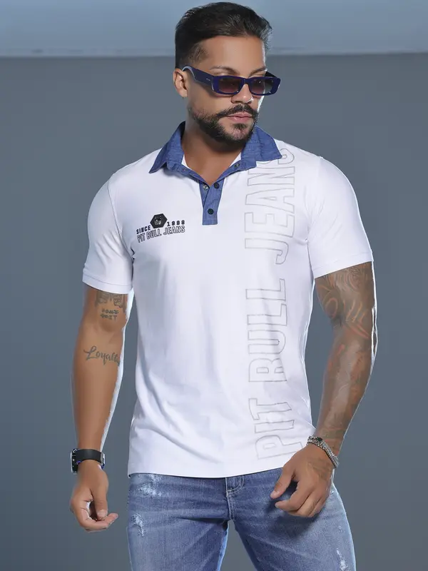 Polo Masculina Confortável e Sofisticada com Logomania Pit Bull Jeans