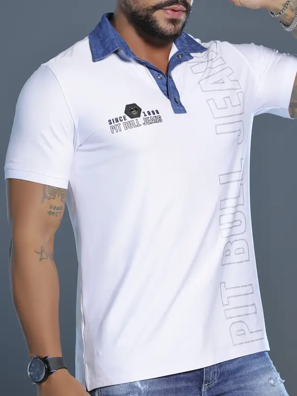 Polo Masculina Confortável e Sofisticada com Logomania Pit Bull Jeans
