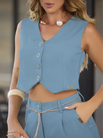 Conjunto Colete e Calça Elegante Empório Pit Bull com Cinto Brilhoso