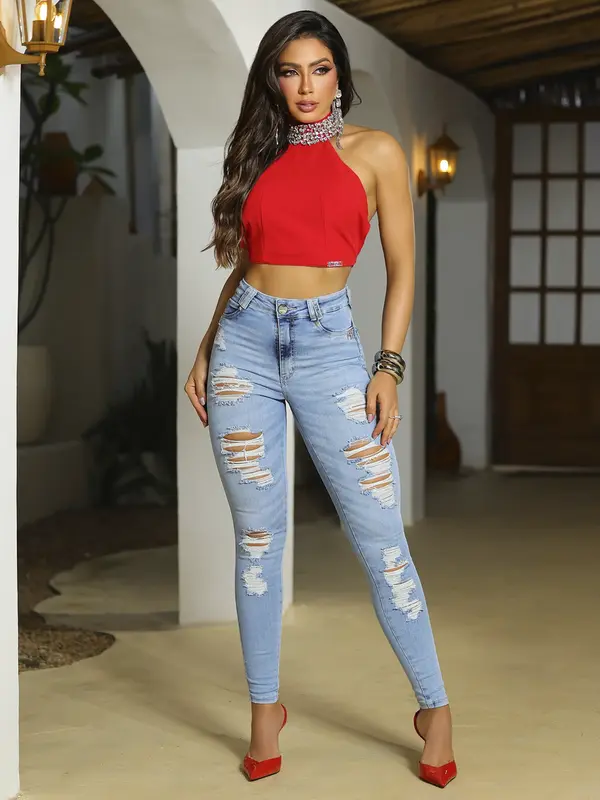 Cropped Frente Única com Bordado Manual Refinado Pit Bull Jeans Luxo