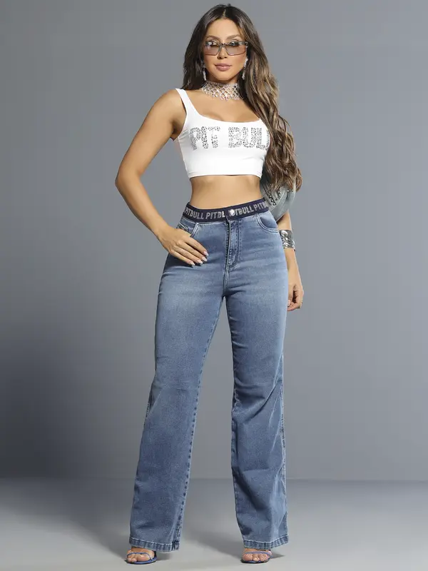 CALÇA WIDE LEG MODERNA E AUTÊNTICA COM ELÁSTICO NO CÓS PIT BULL JEANS