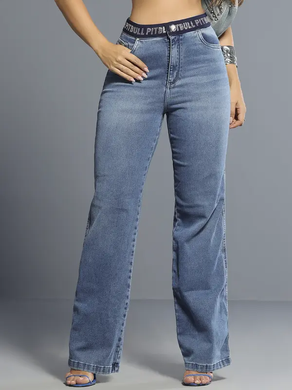 CALÇA WIDE LEG MODERNA E AUTÊNTICA COM ELÁSTICO NO CÓS PIT BULL JEANS