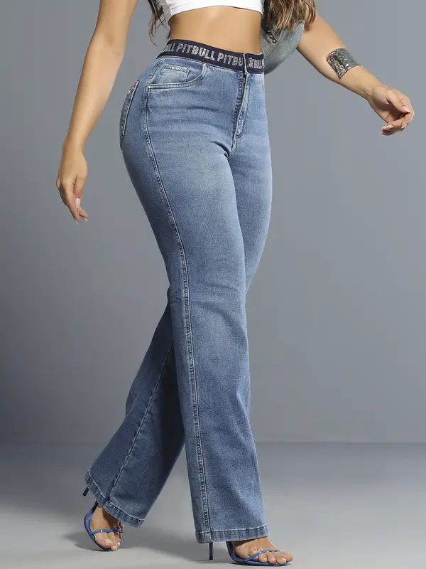 CALÇA WIDE LEG MODERNA E AUTÊNTICA COM ELÁSTICO NO CÓS PIT BULL JEANS
