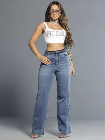 CALÇA WIDE LEG MODERNA E AUTÊNTICA COM ELÁSTICO NO CÓS PIT BULL JEANS