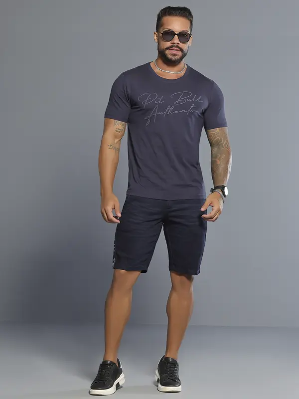 BERMUDA MASCULINA COM ELÁSTICO LATERAL PERSONALIZADO PIT BULL JEANS