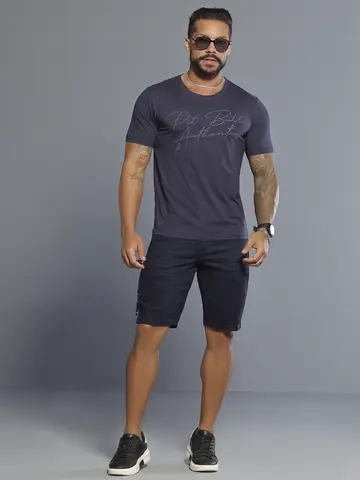 BERMUDA MASCULINA COM ELÁSTICO LATERAL PERSONALIZADO PIT BULL JEANS