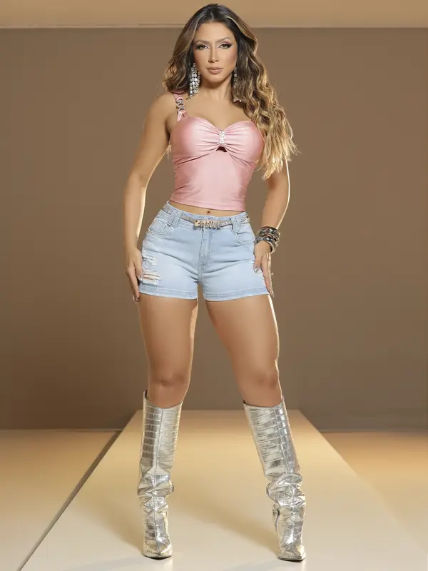 Short Soltinho com Cinto Brilhoso Moderno e Sofisticado Pit Bull Jeans