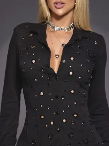 VESTIDO CAMISA CONCEITO PIT BULL JEANS ELEGANTE COM ELÁSTICO E ILHOSES