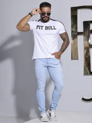 Camiseta Gola O Sofisticada com Estampa em Relevo Pit Bull Jeans Luxo