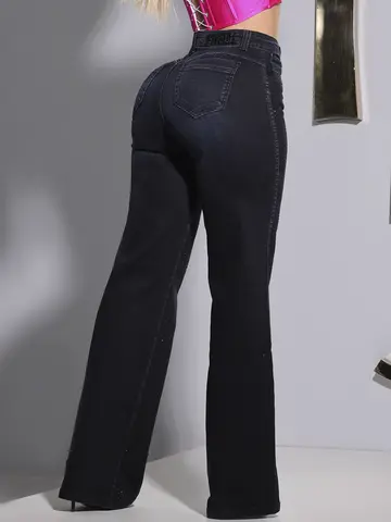 Calça Wide Leg Conceito Pit Bull Jeans com Aplicação de Sextavado