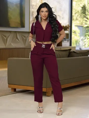 CONJUNTO CAMISA E CALÇA ELEGANTE COM CINTO EMPÓRIO PIT BULL