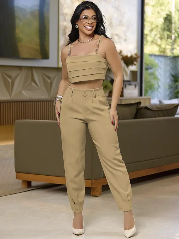 Conjunto Calça e Cropped Elegante com Toque Suave Empório Pit Bull