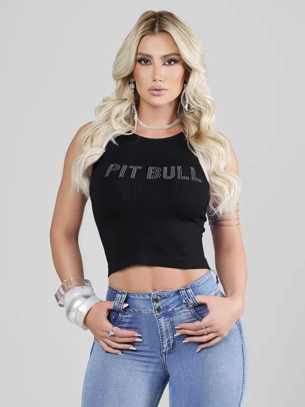 Regata Feminina Casual e Confortável com Sextavado Pit Bull Jeans