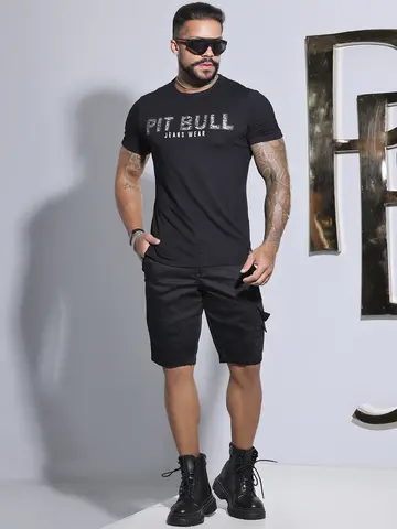 Bermuda Masculina Streetwear com Detalhes na Lateral Pit Bull Jeans Luxo