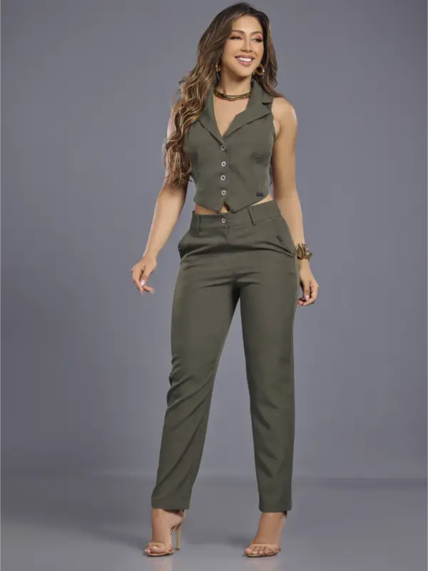 Conjunto Feminino Calça e Colete Elegante Empório Pit Bull