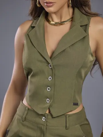 Conjunto Feminino Calça e Colete Elegante Empório Pit Bull