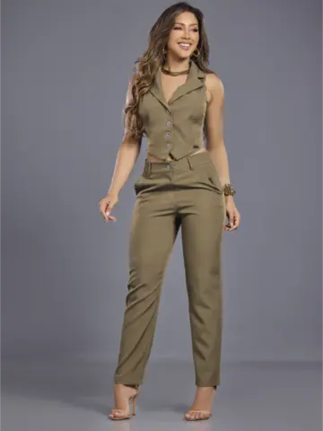 Conjunto Feminino Calça e Colete Elegante Empório Pit Bull