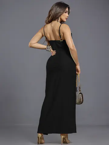Vestido Longo Empório Pit Bull Elegante e Sofisticado com Fenda Lateral