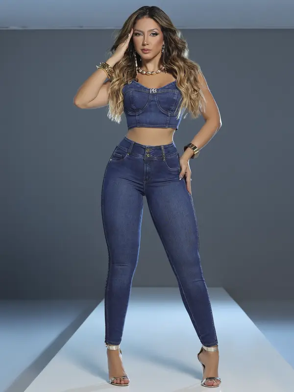 Calça Skinny Modeladora com Lateral Personalizada Pit Bull Jeans