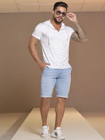Bermuda Masculina Estilosa e Casual com Amarração e Elástico no Cós Pit Bull Jeans