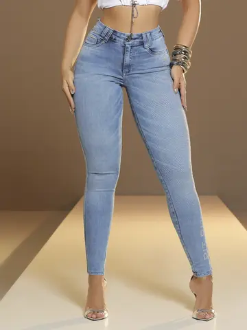 Calça Skinny Hot Pants Cintura Alta com Logomania Pit Bull Jeans