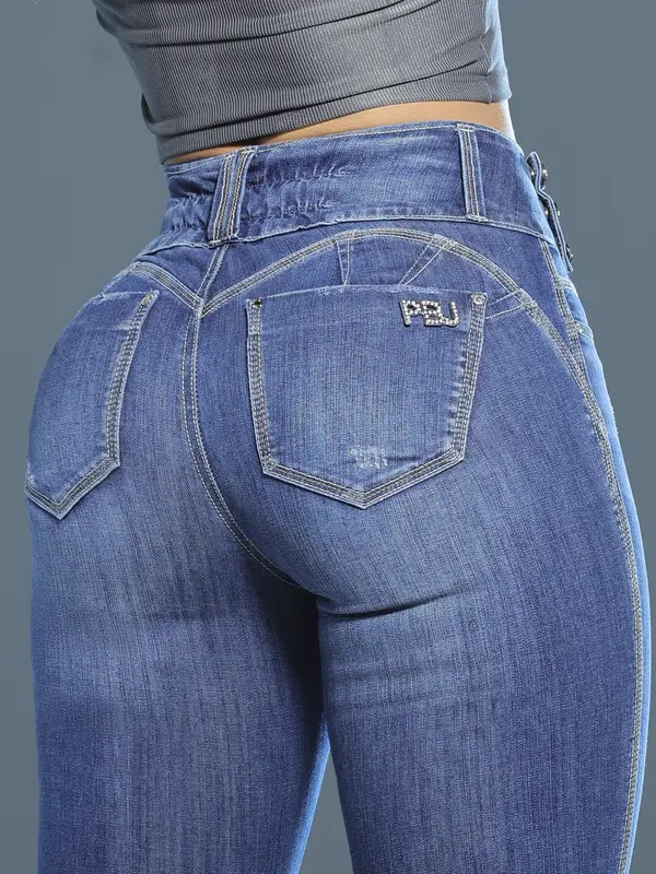 Calça Skinny Cintura Alta Modeladora com Lavado Médio Pit Bull Jeans Luxo