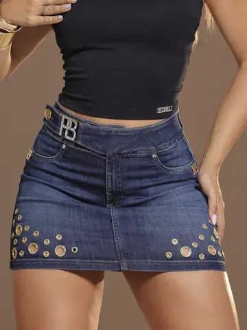 Minissaia Autêntica com Ilhoses e Detalhes Únicos Pit Bull Jeans