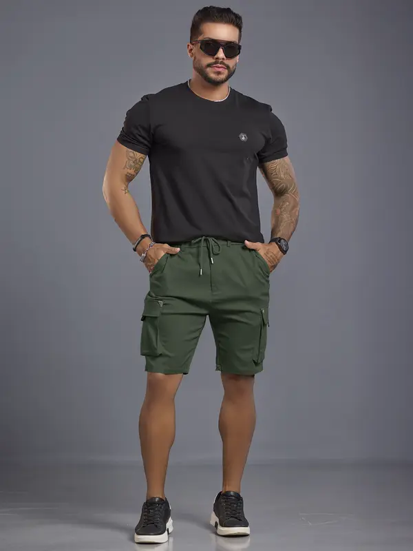 Bermuda Masculina Pit Bull Jeans Estilosa com Cordão e Bolsos Cargo