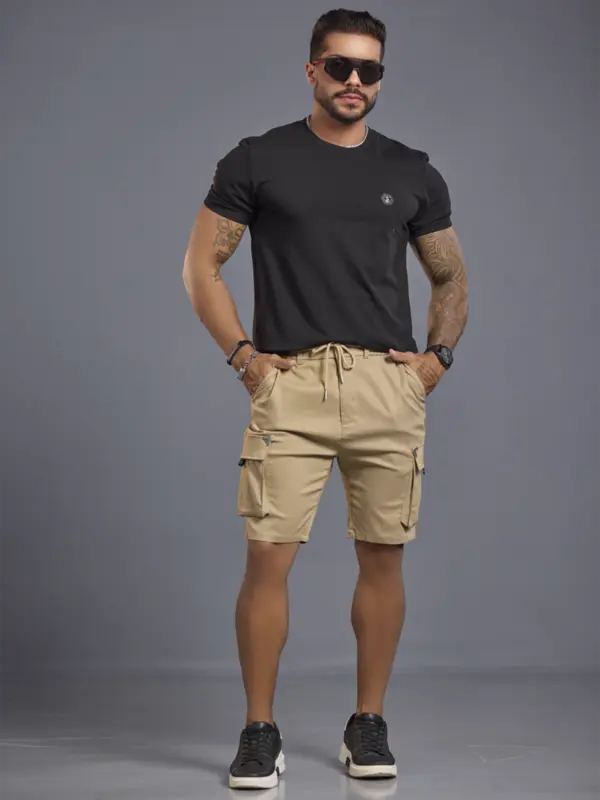 Bermuda Masculina Pit Bull Jeans Estilosa com Cordão e Bolsos Cargo