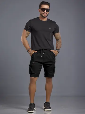 Bermuda Masculina Pit Bull Jeans Estilosa com Cordão e Bolsos Cargo