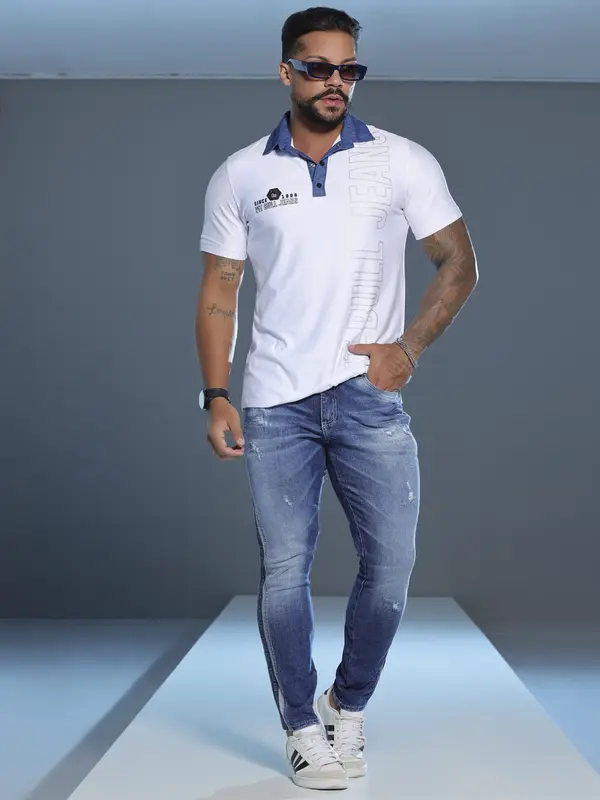 Calça Masculina Pit Bull Jeans com Detalhe Lateral e Estilo Destroyed
