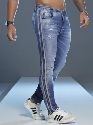 Calça Masculina Pit Bull Jeans com Detalhe Lateral e Estilo Destroyed
