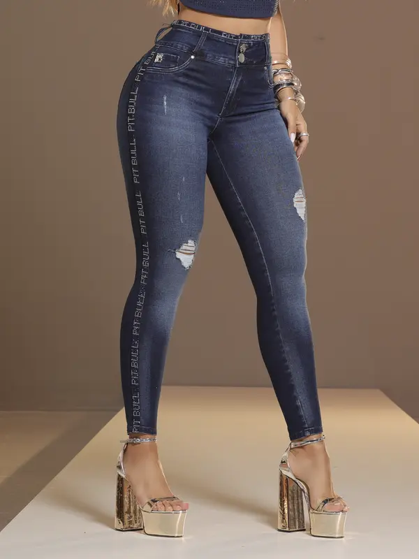 Calça Skinny Modeladora com Lavado Exclusivo e Elástico Personalizado Pit Bull Jeans Luxo