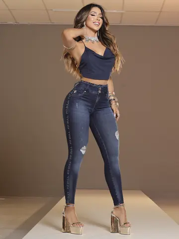 Calça Skinny Modeladora com Lavado Exclusivo e Elástico Personalizado Pit Bull Jeans Luxo